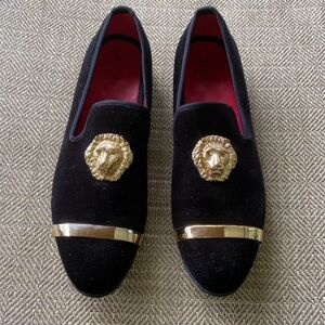 Men's Black Loafers with Gold Detailing